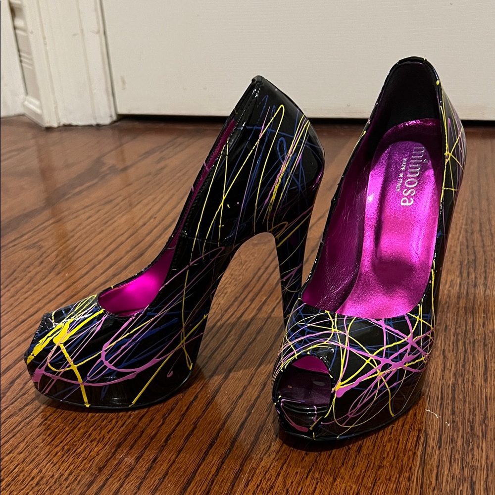 Mimosa Hand Painted Peep-Toe Heels